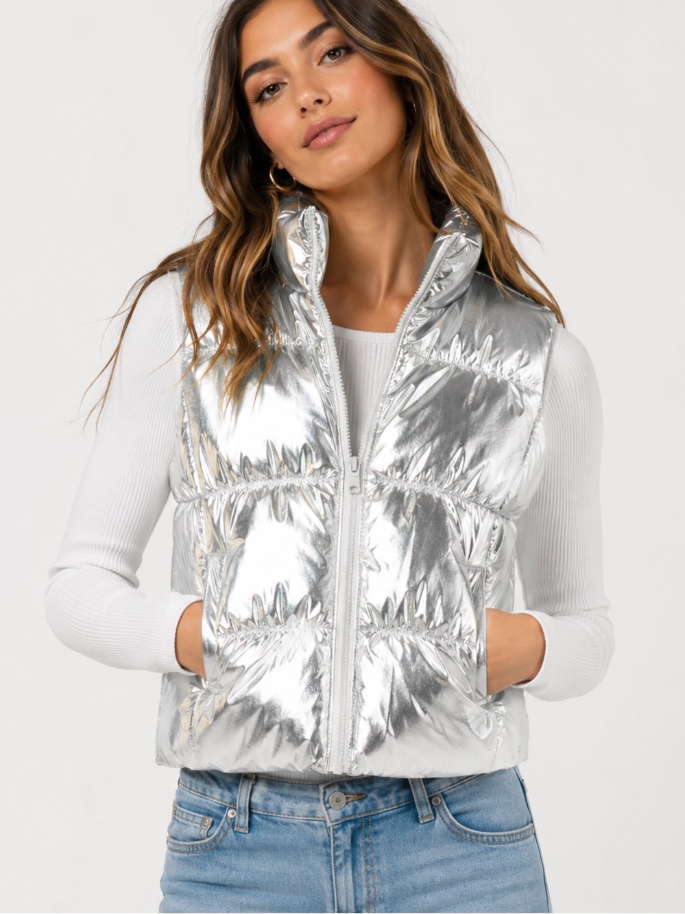 NWT Madden Girl Metallic Silver Puffer Vest - Juniors
